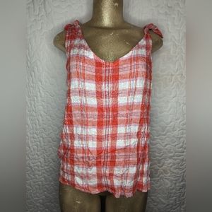 NWT Size Medium Jane Delancey Plaid Check Tank Top Sleeveless Shoulder Bows